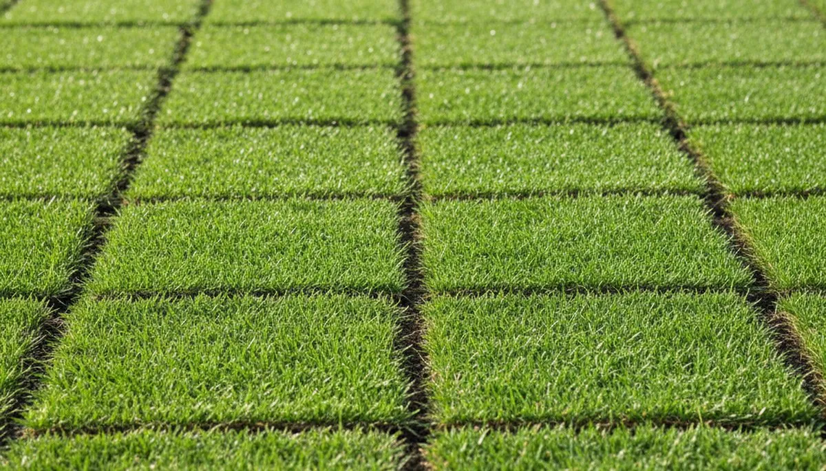 Close-up of seamless sod installation with tight seams by professional landscapers in Dayton, OH